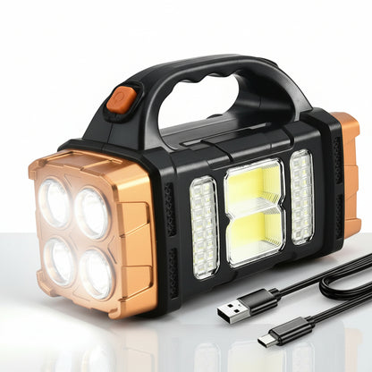 Portable Powerful USB Rechargeable Flashlight Solar LED Light with COB Work Light 4 Gear Charge Mobile Phone Camping Lamp