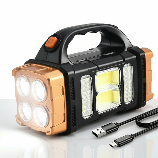 Portable Powerful USB Rechargeable Flashlight Solar LED Light with COB Work Light 4 Gear Charge Mobile Phone Camping Lamp